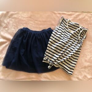 Girls Size 8 Outfit : 1 Navy Blue Skort 1 Navy White Striped Top